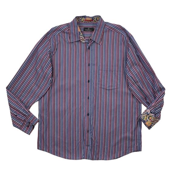 Bugatchi Uomo Shirt Mens XL Extra Large Striped Cotton Button Up Long Sleeve - Picture 1 of 9